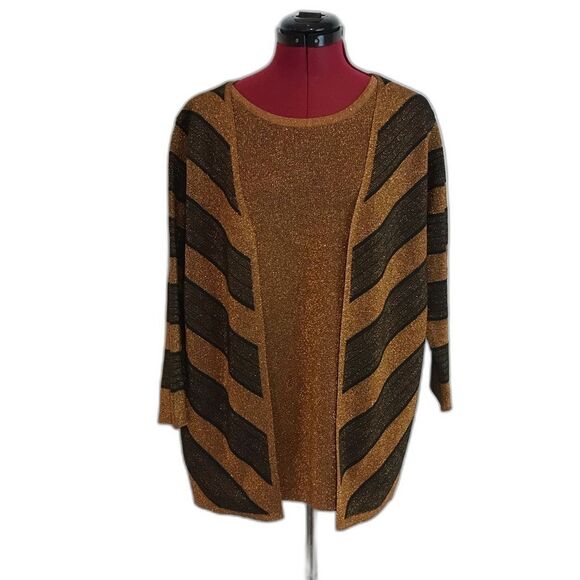Alfred Dunner Cardigan Women Size Small Bronze Chevron Stripe Two-For-One NWT - Picture 9 of 9